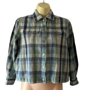 Alfred Dunner Petite Blue Woven Cotton Plaid Jean Style Jacket Size 6P